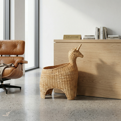 Panier décoratif Kylan en rotin naturel dans un bureau de startup
