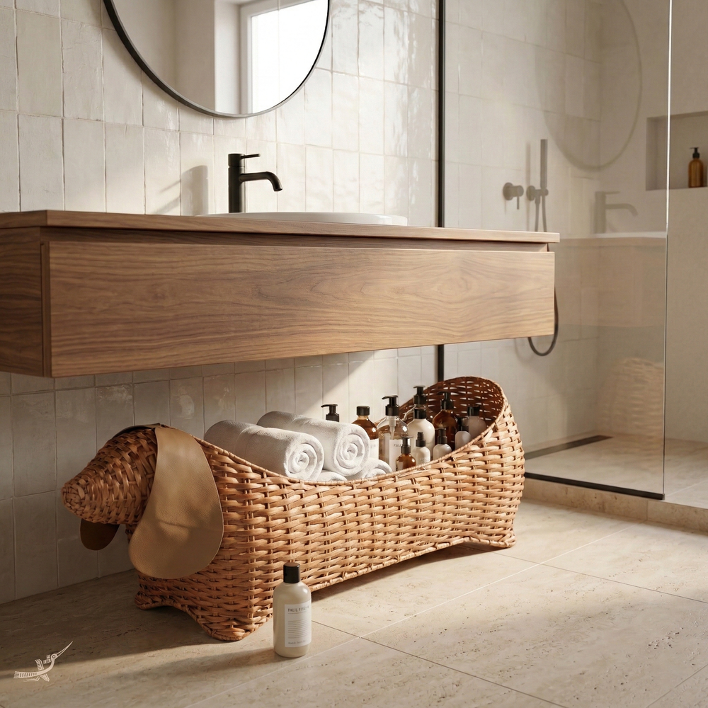Sossi - Panier teckel en rotin naturel et oreilles en cuir – variante 2 – Produit artisanal fait à la main · Kuênia