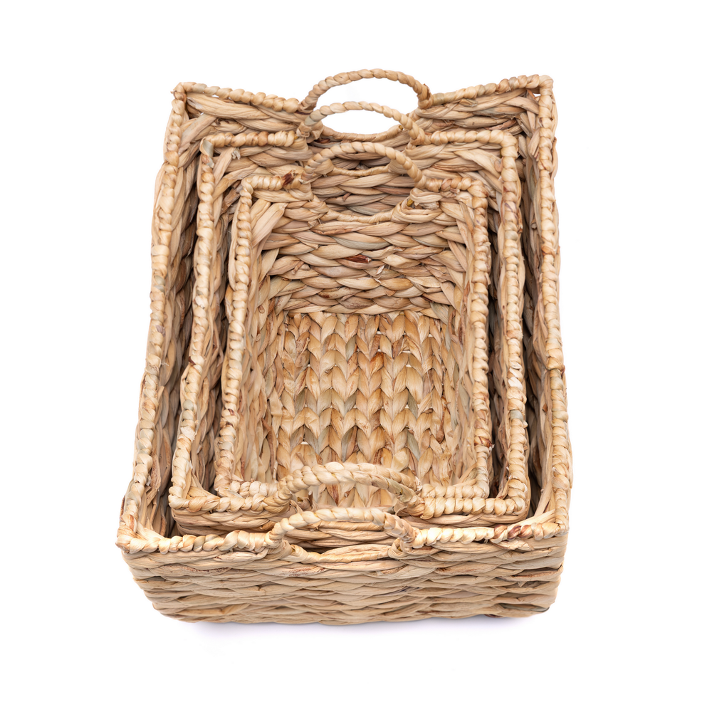 Boba - Set de 3 paniers en jacinthe d'eau tressée main – vue 4 – Produit artisanal fait à la main · Kuênia