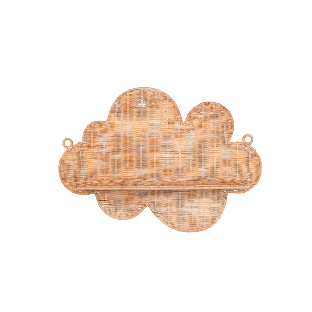 Mâya - Étagère murale nuage en rotin tressé main sur fond transparent – Produit artisanal fait à la main · Kuênia