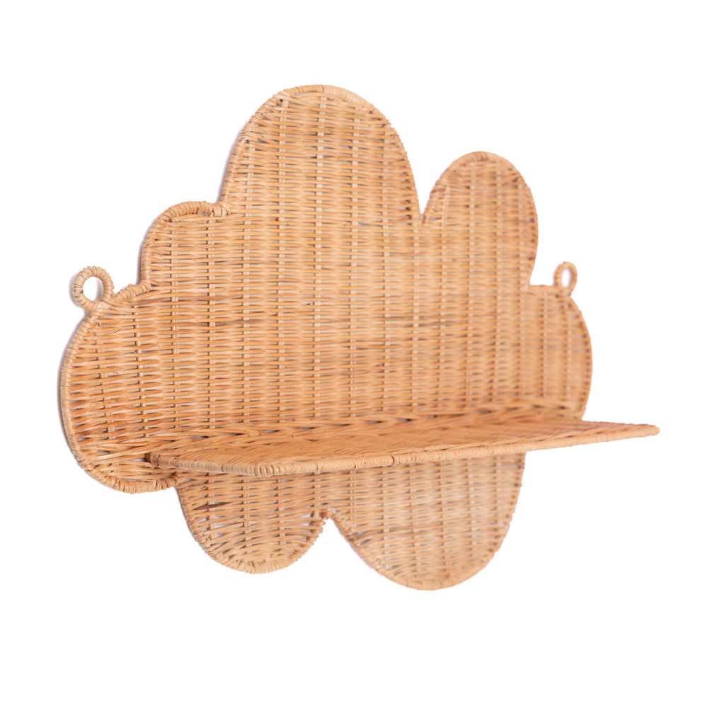 Mâya - Étagère murale nuage en rotin tressé main – vue 2 – Produit artisanal fait à la main · Kuênia