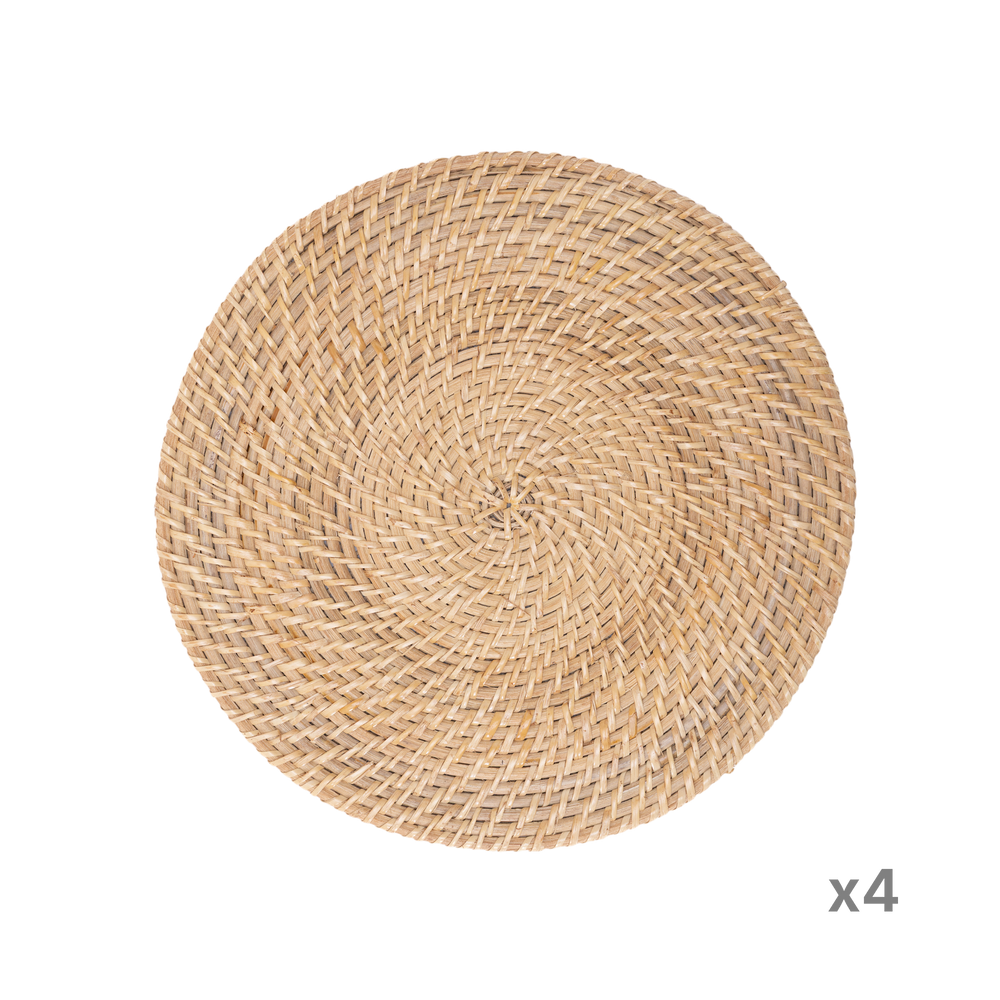 Lune Ensablée - Set de table rond en rotin tressé main sur fond transparent – Produit artisanal fait à la main · Kuênia