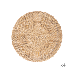 Lune Ensablée - Set de table rond en rotin tressé main sur fond transparent – Produit artisanal fait à la main · Kuênia