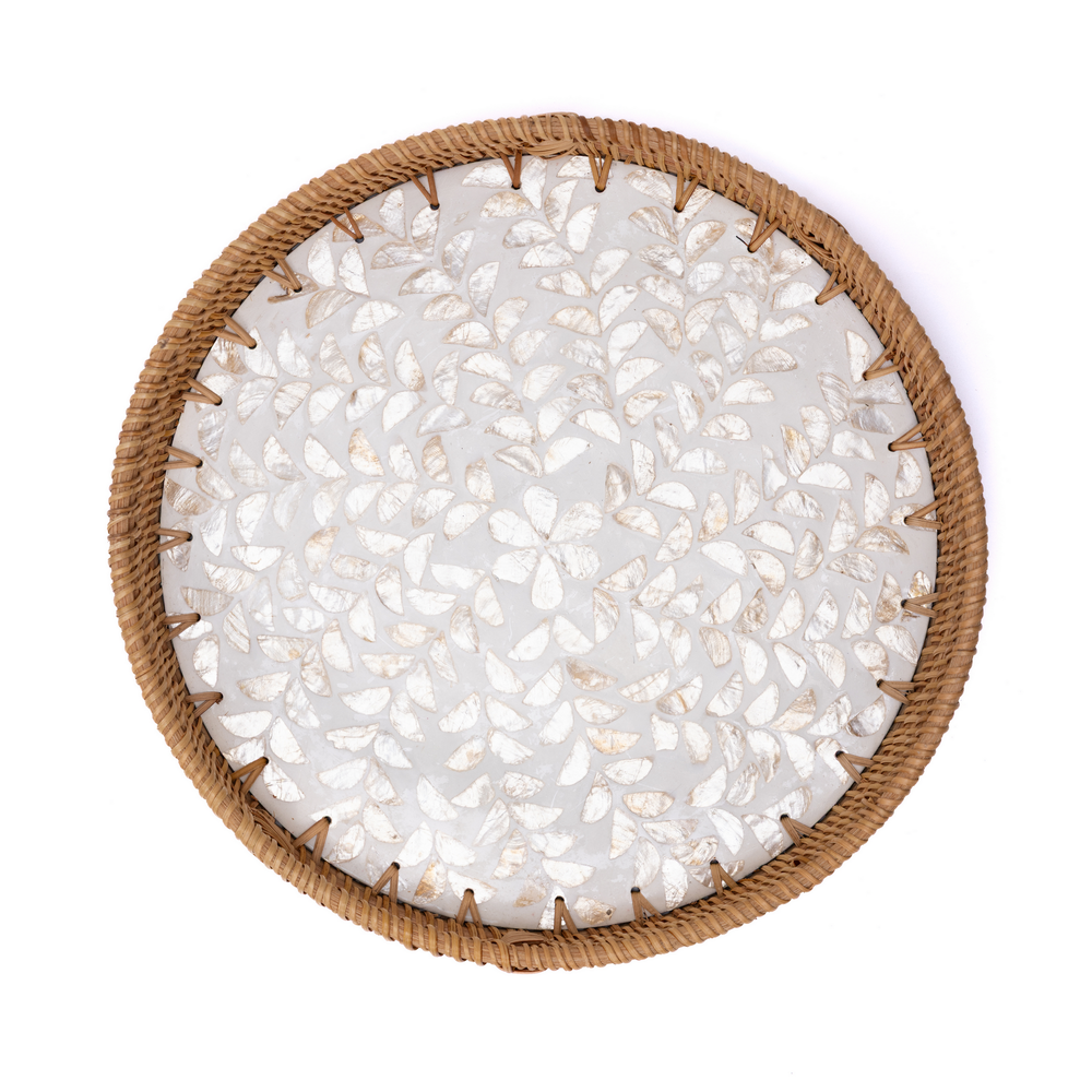 Opalia - Plateau rond en rotin et nacre fait main – Produit artisanal fait à la main · Kuênia