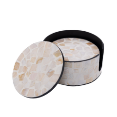 Écorces d'Ambre - Coffret de 6 sous-verres tout nacre, motif mosaïque blanc et ambré sur fond transparent – Produit artisanal fait à la main · Kuênia