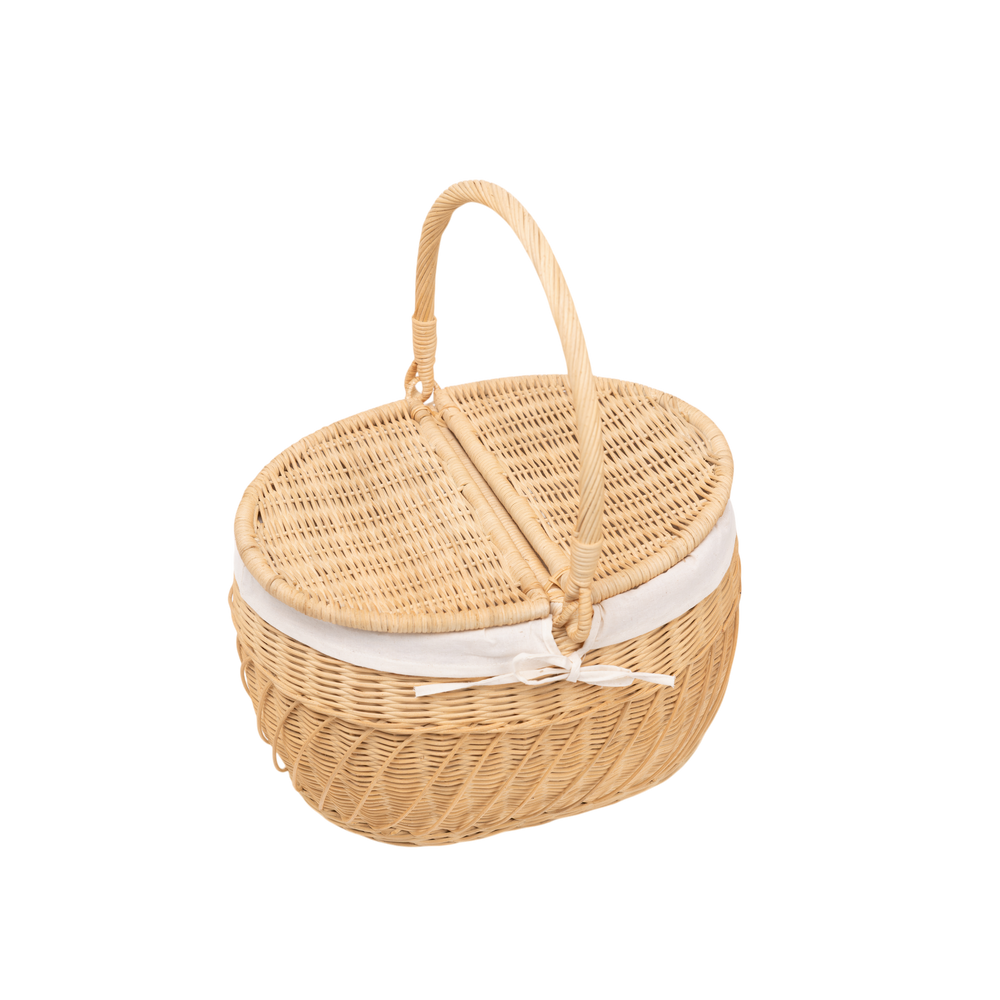 Kaigio - Panier pique-nique en rotin tressé main sur fond transparent – Produit artisanal fait à la main · Kuênia