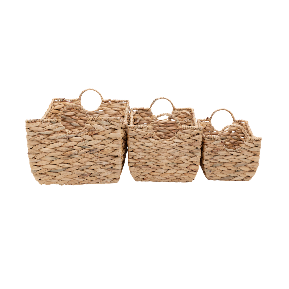 Boba - Set de 3 paniers en jacinthe d'eau tressée main sur fond transparent – Produit artisanal fait à la main · Kuênia
