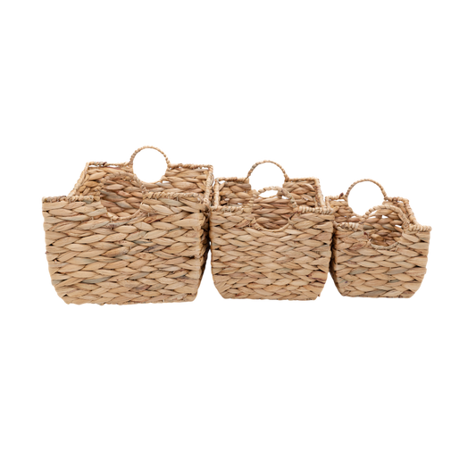 Boba - Set de 3 paniers en jacinthe d'eau tressée main sur fond transparent – Produit artisanal fait à la main · Kuênia