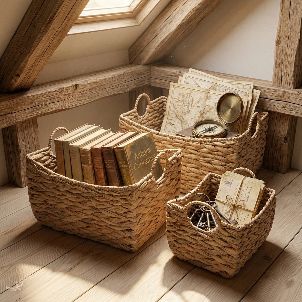 Boba - Set de 3 paniers en jacinthe d'eau tressée main – vue d'usage – Produit artisanal fait à la main · Kuênia