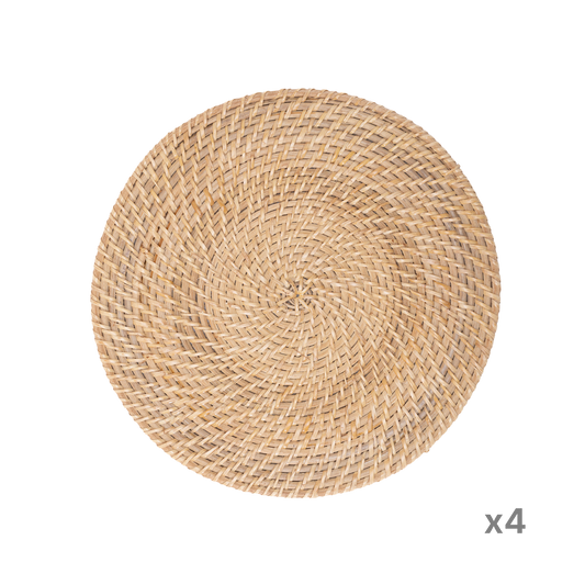 Lune Ensablée - Set de table rond en rotin tressé main sur fond transparent – Produit artisanal fait à la main · Kuênia