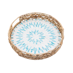 Marinia Grande - Plateau rond en jacinthe d'eau et nacre sur fond transparent – Produit artisanal fait à la main · Kuênia