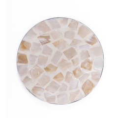 Écorces d'Ambre - Coffret de 6 sous-verres tout nacre, motif mosaïque blanc et ambré – vue 2 – Produit artisanal fait à la main · Kuênia