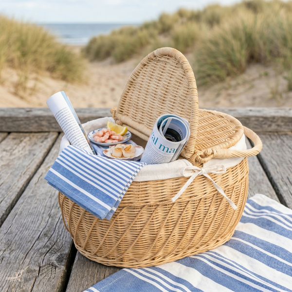 Kaigio - Panier pique-nique en rotin tressé main – mise en scène – Produit artisanal fait à la main · Kuênia