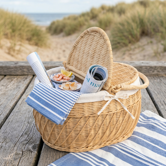 Kaigio - Panier pique-nique en rotin tressé main – mise en scène – Produit artisanal fait à la main · Kuênia