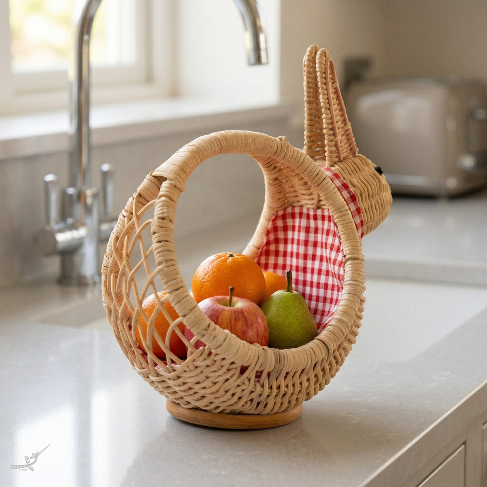 Taito - Panier lapin en rotin tressé main – vue d'ambiance – Produit artisanal fait à la main · Kuênia