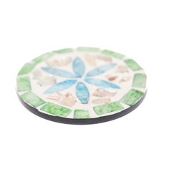 Jardin de Verre - Coffret de 6 sous-verres tout nacre, mosaïque florale multicolore – vue 3 – Produit artisanal fait à la main · Kuênia