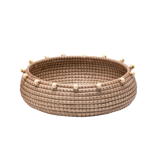 Tronto – Grande corbeille ronde en jonc de mer tressé main sur fond transparent – Produit artisanal fait à la main · Kuênia